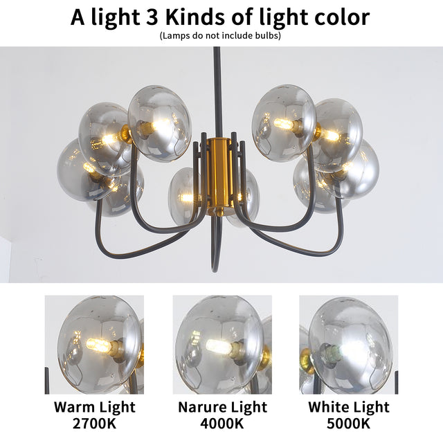 Modern American chandelier-black gold iron glass lampshade -10 bulbs -G9 lamp holder