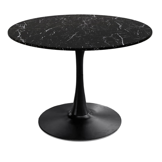 42.12"Modern Round Dining Table with Printed Black Marble Table Top,Metal Base Dining Table, End Table Leisure Coffee Table