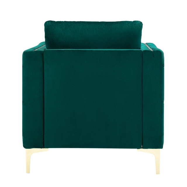Modern Velvet Armchair Tufted Button Accent Chair Club Chair with Steel Legs for Living Room Bedroom,Green