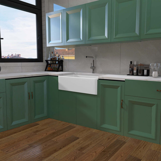 33 Inch Fireclay Farmhouse Kitchen Sink White Single Bowl Apron Front Kitchen Sink, Bottom Grid and Kitchen Sink Drain Included