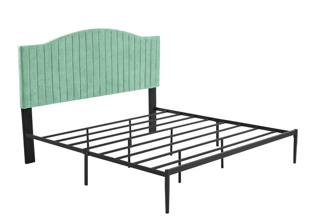 B111 King bed Beautiful line stripe cushion headboard Strong iron frame with high temperature paint