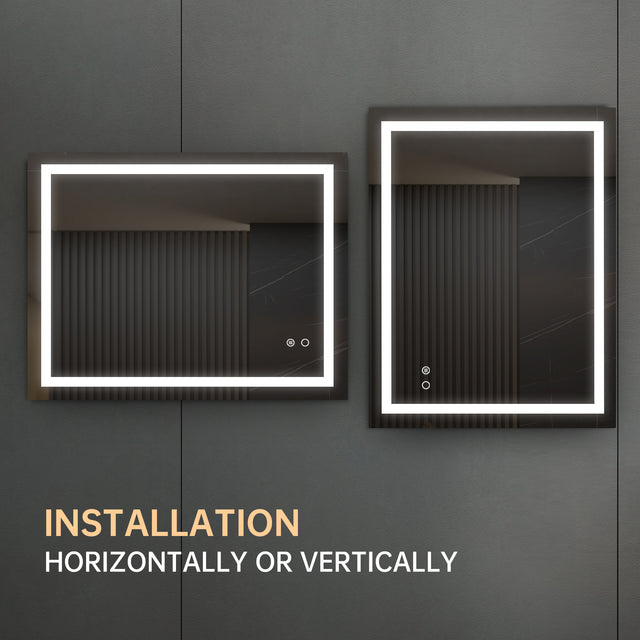 36x28 Inch LED Lighted Makeup Mirror For Bathroom Vanity With Touch Bottom For Color Temperature, Brightness&Defogger, Ultra-Thin Wall Mounted Mirror With High Lumen, Vertical/Horizontal