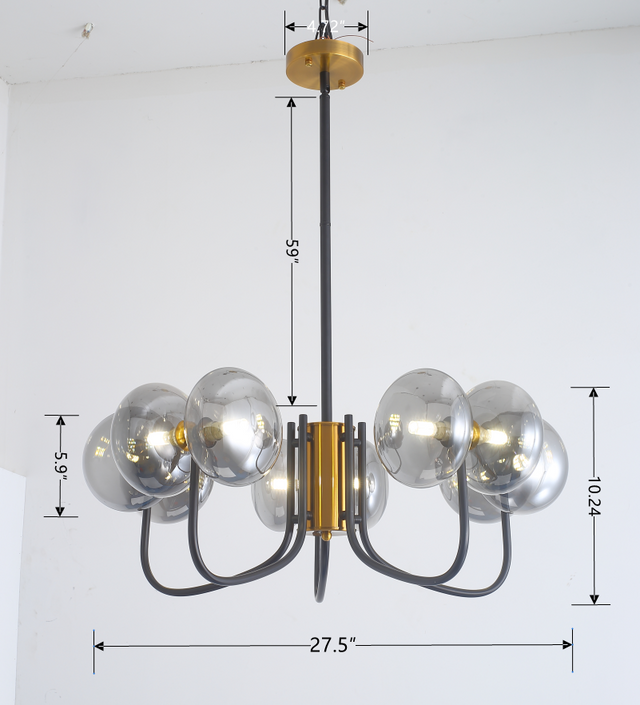 Modern American chandelier-black gold iron glass lampshade -10 bulbs -G9 lamp holder