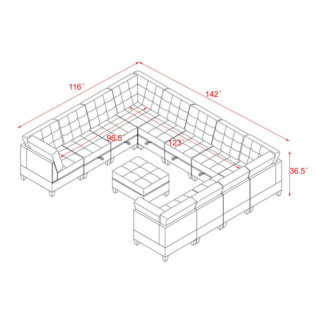 U shape Modular Sectional Sofa,DIY Combination,includes Seven Single Chair, Four Corner and One Ottoman,Black Velvet.
