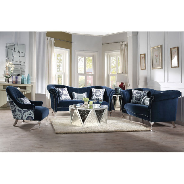 ACME Jaborosa Loveseat w/2 Pillows in Blue Velvet 50346