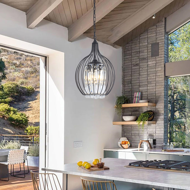 Modern American spherical crystal chandelier -3 bulbs -E12 lamp holder