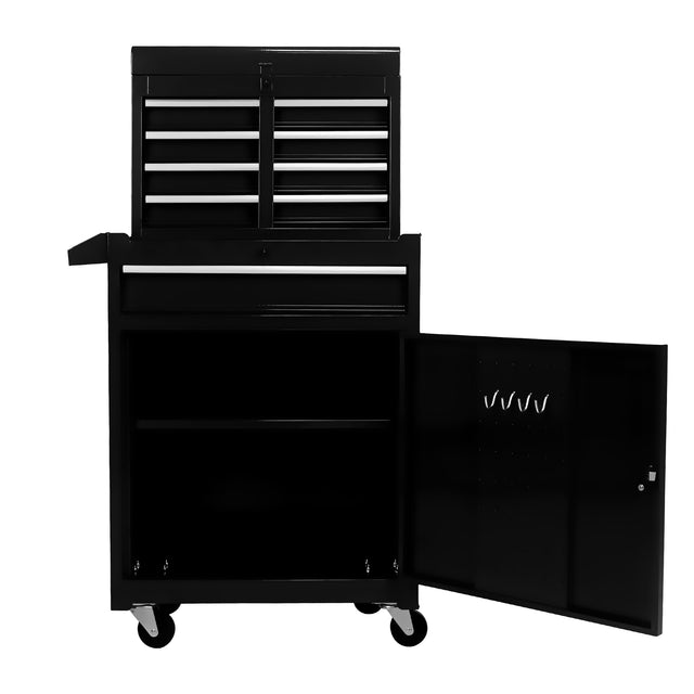 Detachable 5 Drawer Tool Chest with Bottom Cabinet and one Adjustable Shelf--Black