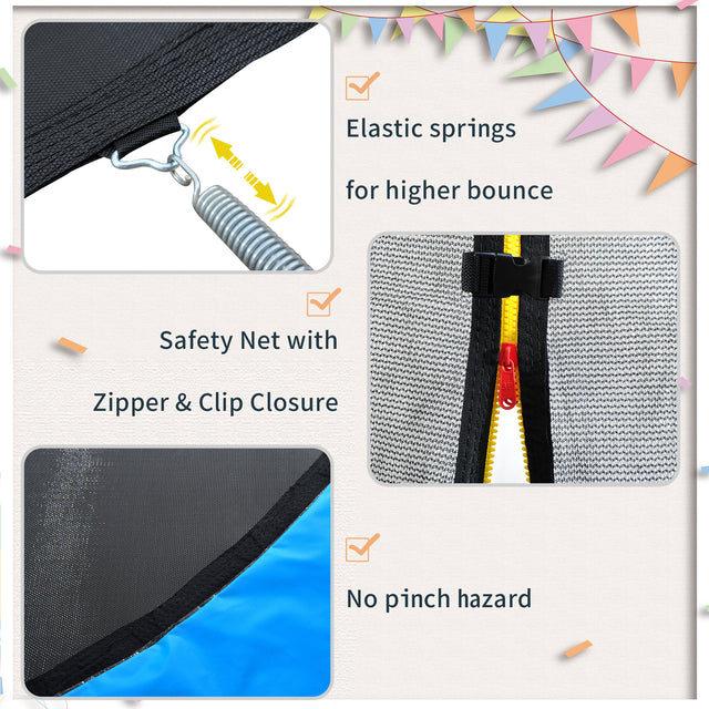 8FT Trampoline for Kids with Safety Enclosure Net, Basketball Hoop and Ladder, Easy Assembly Round Outdoor Recreational Trampoline