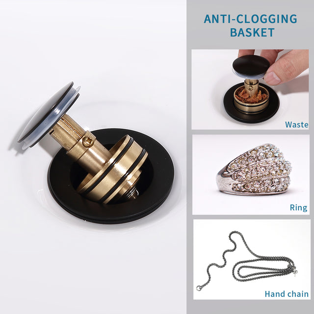 Pop-Up Drain Stainless Steel With Overflow Anti-Clogging for Vessel Sink Lavatory Vanity Sink Drain with Strainer Basket, Matte Black