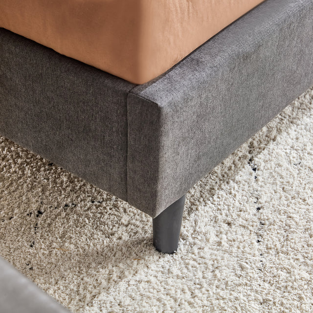 Full Size Platform Bed Frame with Fabric Upholstered Headboard and Wooden Slats Support, Fully Upholstered Mattress Foundation/No Box Spring Needed/Easy Assembly, Dark Grey