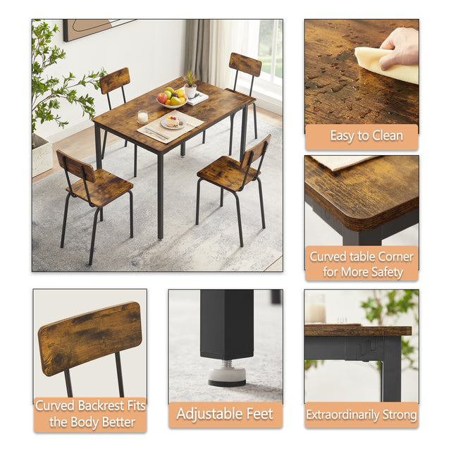 JHX Dining Table Set 5-Piece Dining Chair with Backrest,Industrial style,Sturdy construction(Rustic Brown,43.31’’L*27.56’’W*30.32’’H)
