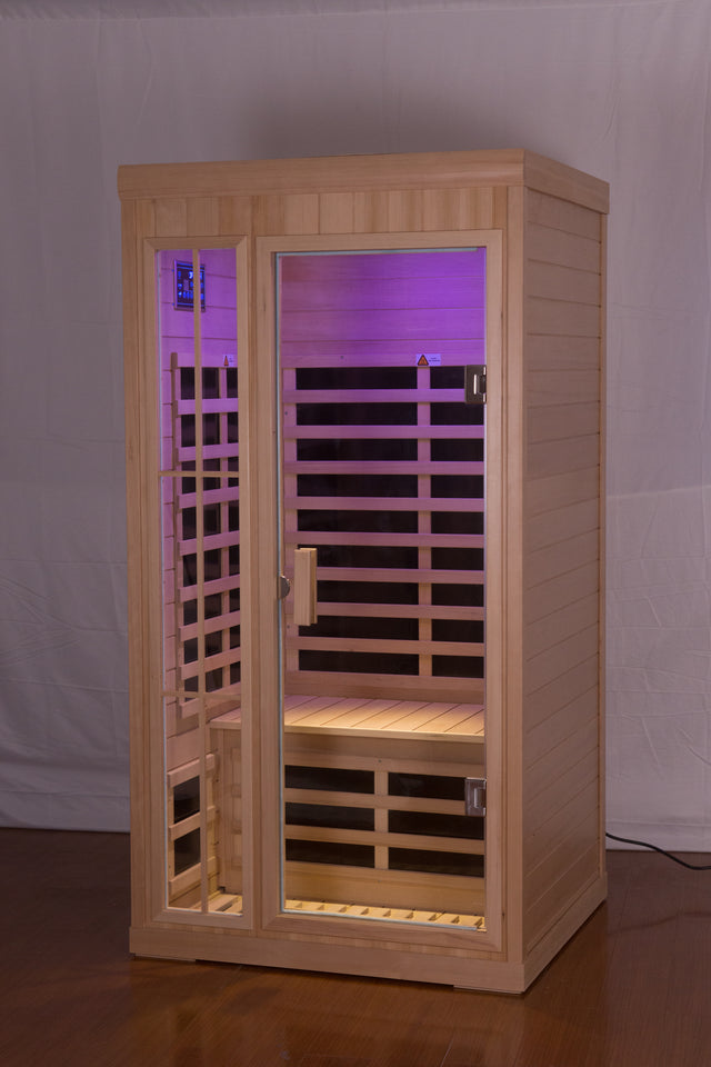 Deluxe version Plus One person Far infrared Hemlock Sauna room with LED colour lights