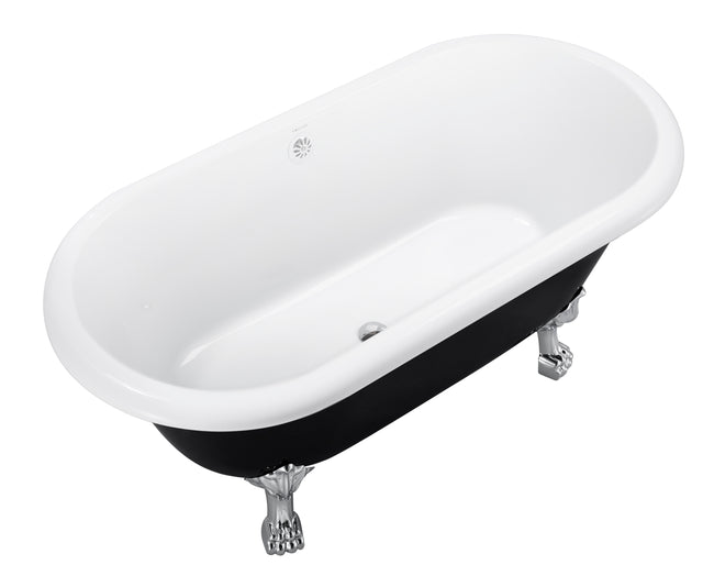 59" 100% Acrylic Freestanding Bathtub,Contemporary Soaking Tub,white inside black outside