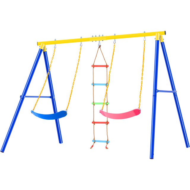 Outdoor Toddler Swing Set for Backyard, Playground Swing Sets with Climbing Ladder, Swing and Climbing Playset for Kids