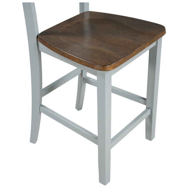TOPMAX Farmhouse Wood Counter Height 5-Piece Dining Table Set with Drop Leaf, Kitchen Set with Wine Rack and Drawers for Small Places, Cherry+Gray