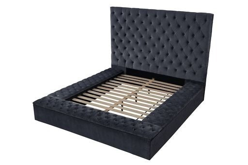 Nora Queen 4 Pc Vanity Tufted Storage Bedroom Set made with Wood In Black