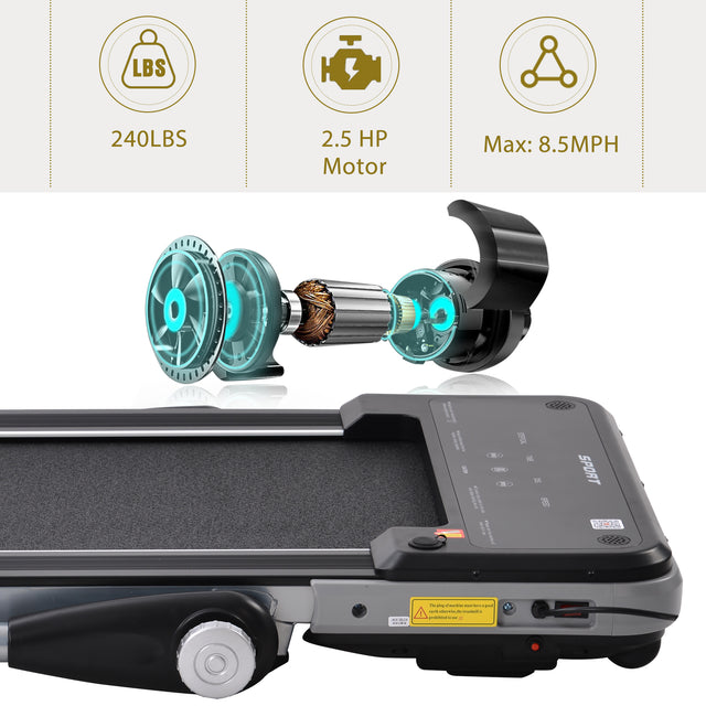 2.5HP Horizontally Foldable Electric Treadmill Motorized Running Machine ,Silver