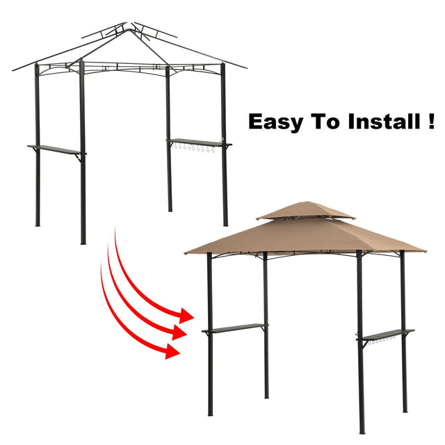 8x5Ft Grill Gazebo Replacement Canopy,Double Tiered BBQ Tent Roof Top Cover,Beige