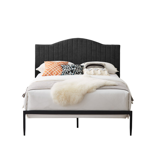 B111 Queen bed Beautiful line stripe cushion headboard Strong iron frame with high temperature paint