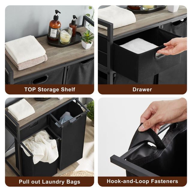 JHX Laundry Basket, Laundry Hamper with Drawer, 2 Laundry Sorter, with 2 Bags, 1 Storage Rack, (Grey,28.15’’L*13’’W*35.8’’H)