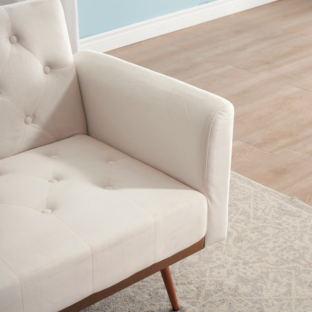 Beige Folding Living Room Sofa Bed with Midfoot Including Two Pillows