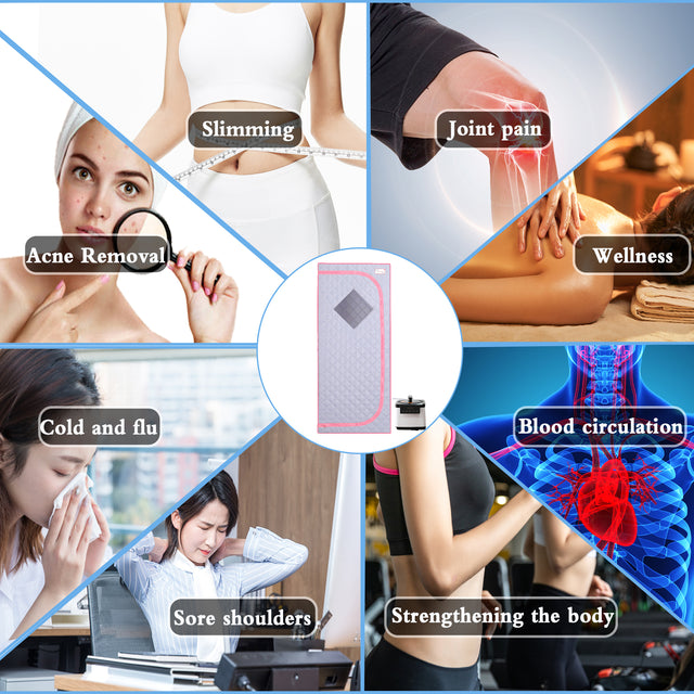 Full Size Portable Grey Steam Sauna tent–Personal Home Spa, with Steam Generator, Remote Control, Foldable Chair, Timer and PVC Pipe Connector Easy to Install.Fast heating, with FCC Certification