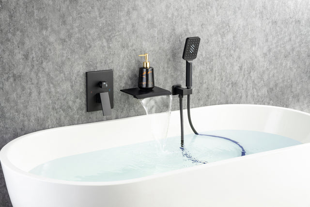 Waterfall Tub Faucet Wall Mount Roman Tub Filler Chrome Single Handle Brass Bathroom Bathtub Faucet with Hand Shower