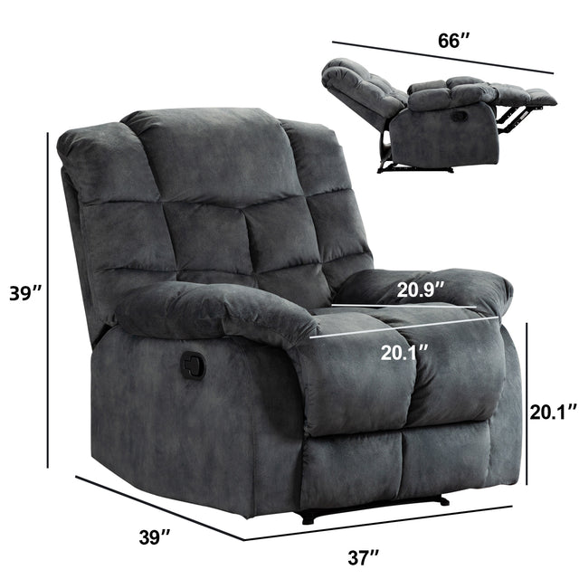 Recliner Chair Overstuffed, Manual Reclining Single Couch Wide Seat with Thickened Headrest and Back (Gray)
