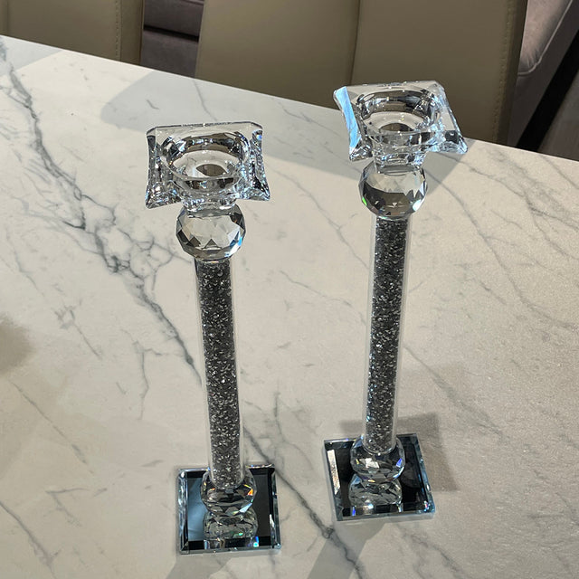 Ambrose Exquisite 2 Piece Candle Holders in Silver (Gift Box Included)
