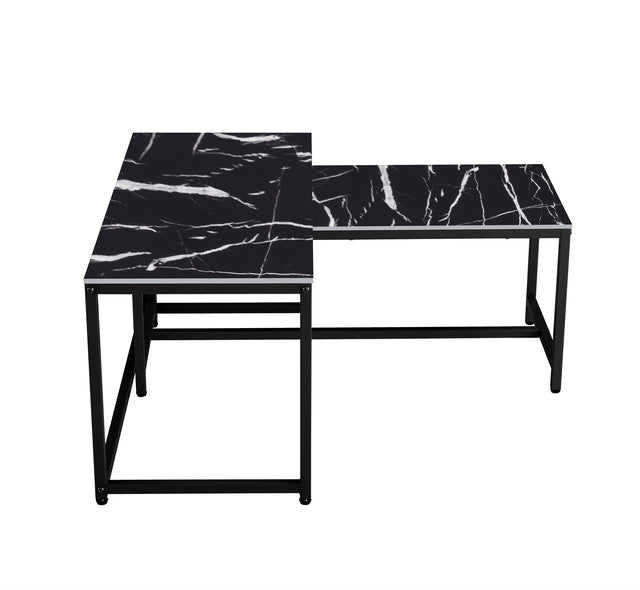 Modern Nesting Coffee Tables Set, Marble BLACK, 2pc