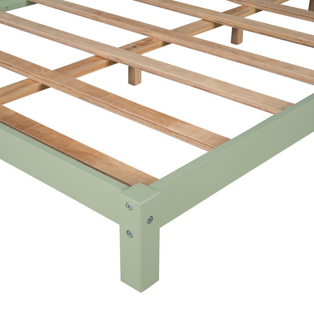 Full Size Wood Platform Bed with House-shaped Headboard (Green)