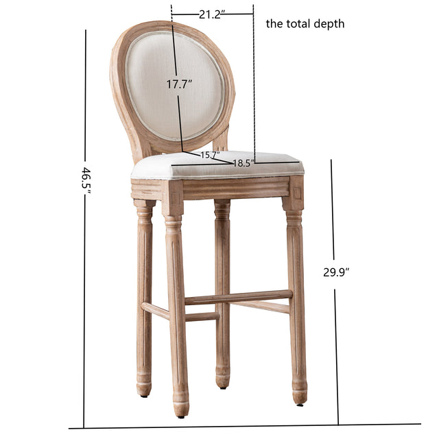 Hengming French Country Wooden Barstools With Upholstered Seating , Beige and Natural ,Set of 2