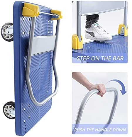 YSSOA Platform Truck with 880lb Weight Capacity and 360 Degree Swivel Wheels, Foldable Push Hand Cart for Loading and Storage, Blue