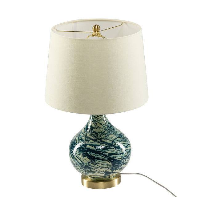 Pelion 20" Modern LED Bedside Table Lamp with Linen Shade and Glass Base