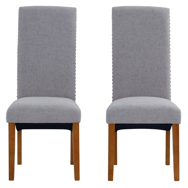 Set of 2 Uphostered Kitchen Dining Chairs w/Wood Legs, Padded Seat, Linen Fabric, Nails, Dining Chairs, Ideal for Dining Room, Kitchen, Living Room