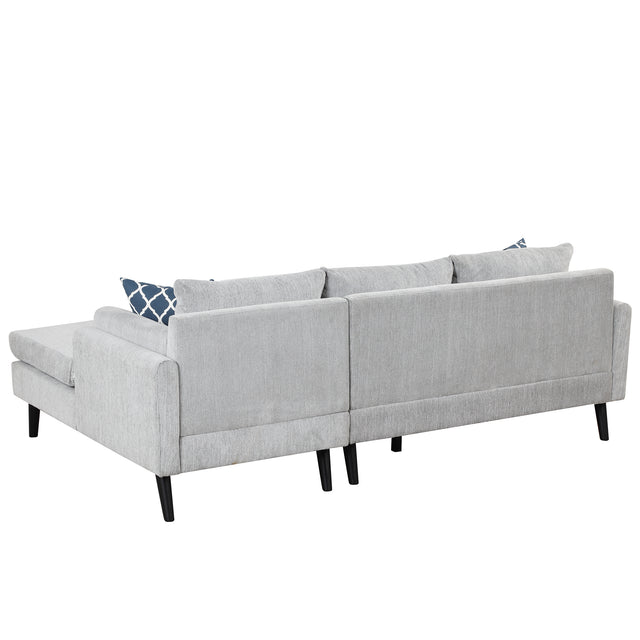 84.65" Modern Upholstered L-Shape Sofa Couch with Chaise and 2 Pillows,3-Seater Couch with rubber wood legs for Living Room,Apartment,Small Space,Light Gray