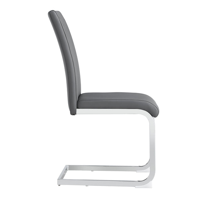 Modern Dining Plating leg Dining chair Chair, PU  Leather High Back Cushion Side  Chair with Vertical stripe backrest pattern for Dining Room Kitchen Vanity Patio Office Chair (Set of 4) (Grey+PU)