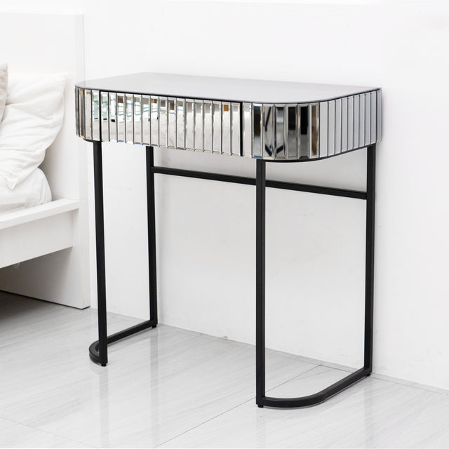 Mirrored Vanity Table, Mirrored Dressing Table, Iron Frame Desk for Bedroom Studio Office(Gray Striped Mirrored)