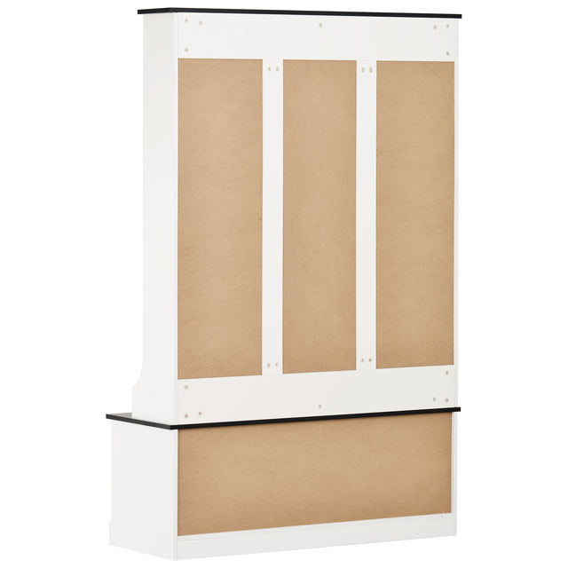 ON-TREND Two-tone Hall Tree with 4 Hooks and 3 Large Drawers, Coat Hanger, Entryway Bench, Storage Bench, 3-in-1 Design, for Entrance, Hallway (White)