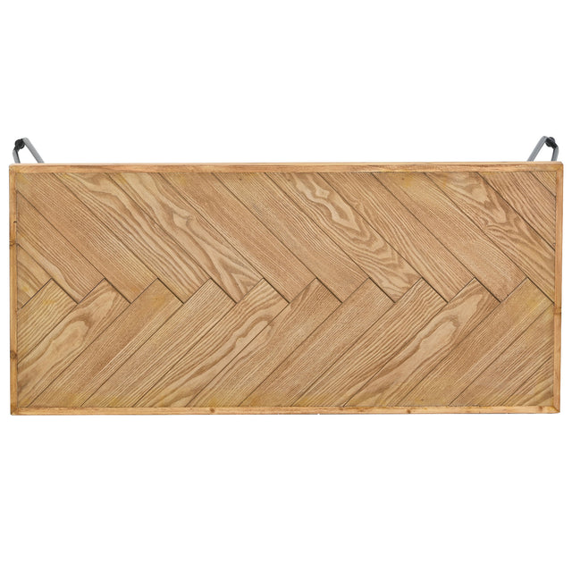 ON-TREND Modern Coffee Table, Easy Assembly Tea Table, Cocktail Table with w/Chevron Pattern & Metal Hairpin Legs for Living Room, Ash Wood Finished