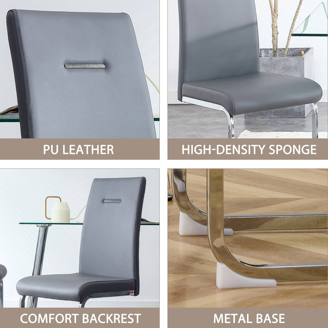 Modern Dining Chairs, PU Faux Leather High Back Upholstered Side Chair ,for Dining Room Kitchen Vanity Patio Club Guest Office Chair (Set of 2) (Grey+PU Leather)