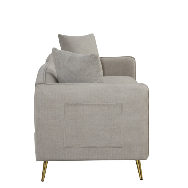 77.5" Velvet Upholstered Sofa with Armrest Pockets,3-Seat Couch with 2 Pillows and Golden Metal Legs for Living Room,Apartment,Home Office,Gray