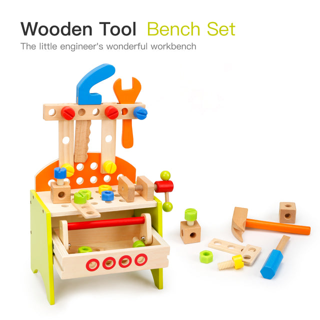 Wooden Play Tool Workbench Set for Kids Toddlers