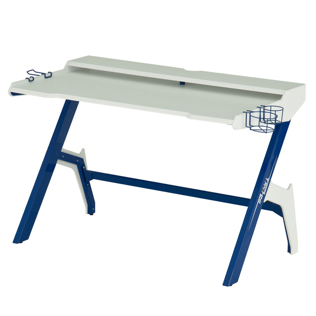 Techni Sport Ergonomic Computer Gaming Desk Workstation with Cupholder & Headphone Hook, Blue