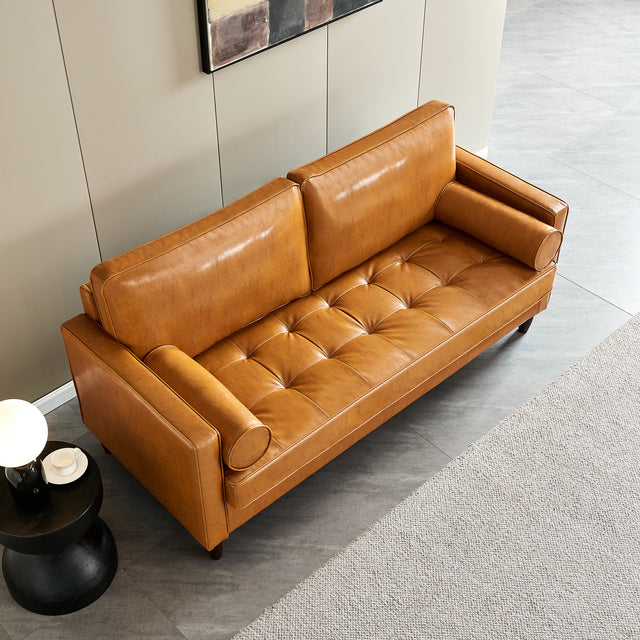 Modern Mid-Century Vegan Leather Sofa (Mocha)