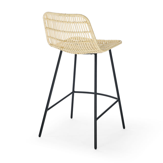 Set of 2, Natural Rattan Indoor Counter Chair , Black Finish Steel legs,Natural (17.5"x20"x34")