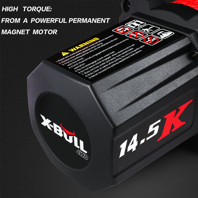X-BULL Electric Winch XPV 14500 LBS 12V Synthetic Red Rope New Arrival Jeep Towing Truck 4WD