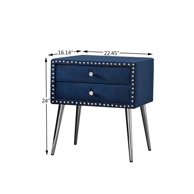B100S Queen bed with two nightstands, Button designed Headboard,strong wooden slats + metal legs with Electroplate
