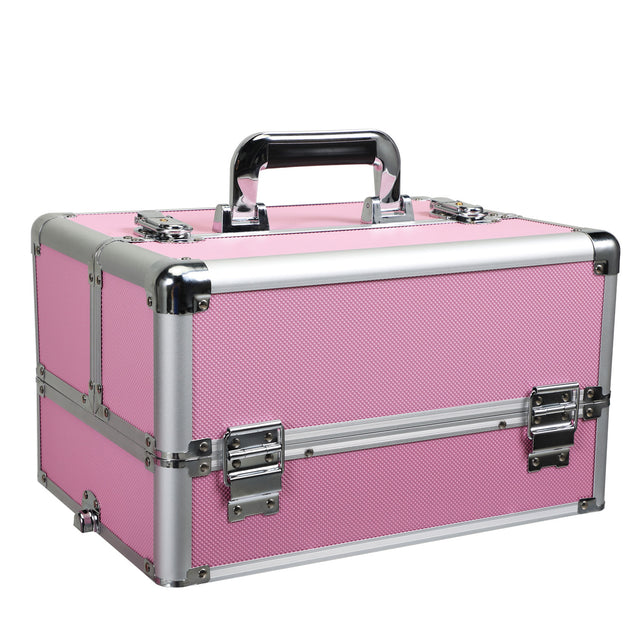 4-in-1 Makeup Travel Case with 360° Rolling Wheels, Locks, Keys and Adjustable Dividers, Pink