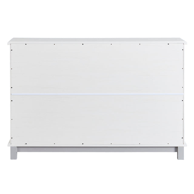 TREXM Retro Style Cabinet with 4 Drawers of the Same Size and 2 Iron Mesh Doors for Living Room and Entryway